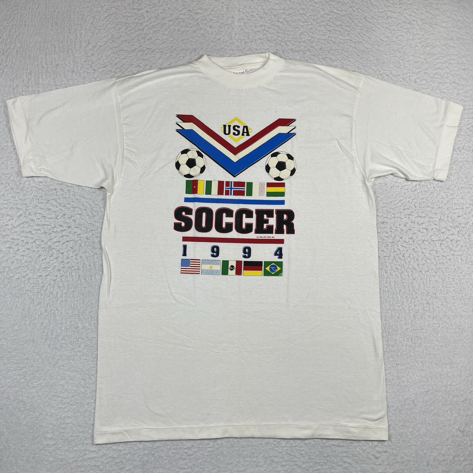 Bay Club Soccer TShirt Mens Large White 1994 Usa World Cup Graphic Tee Vintage